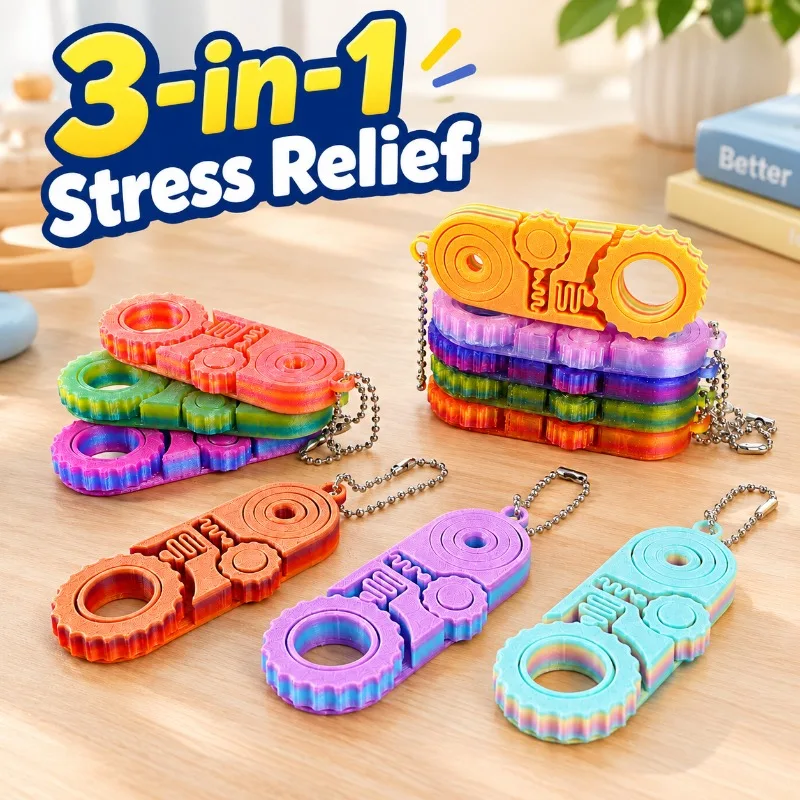 3D Printed Triple Function Fidget Gadget, Hands Dexterity Trainer, Sensory Play Kit, Brain Stimulating Puzzle, Portable Handheld