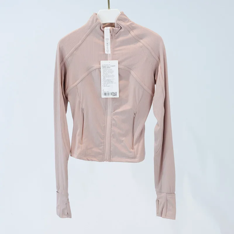 Chaqueta de protección solar para ejercicio de Yoga, Top acanalado, cuello de pie, elástico alto, transpirable, ajustado, Jogging