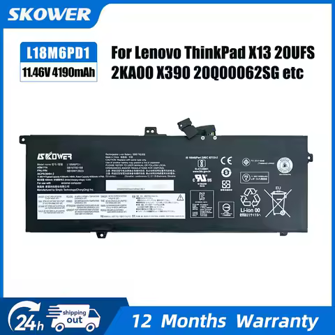 SKOWER 48Wh L18M6PD1 L18C6PD1 Battery for Lenovo ThinkPad X13 Gen 1 X390 X390-20Q1 L18M6PD2 L18D6PD1 02DL017 02DL020 SB10K97658