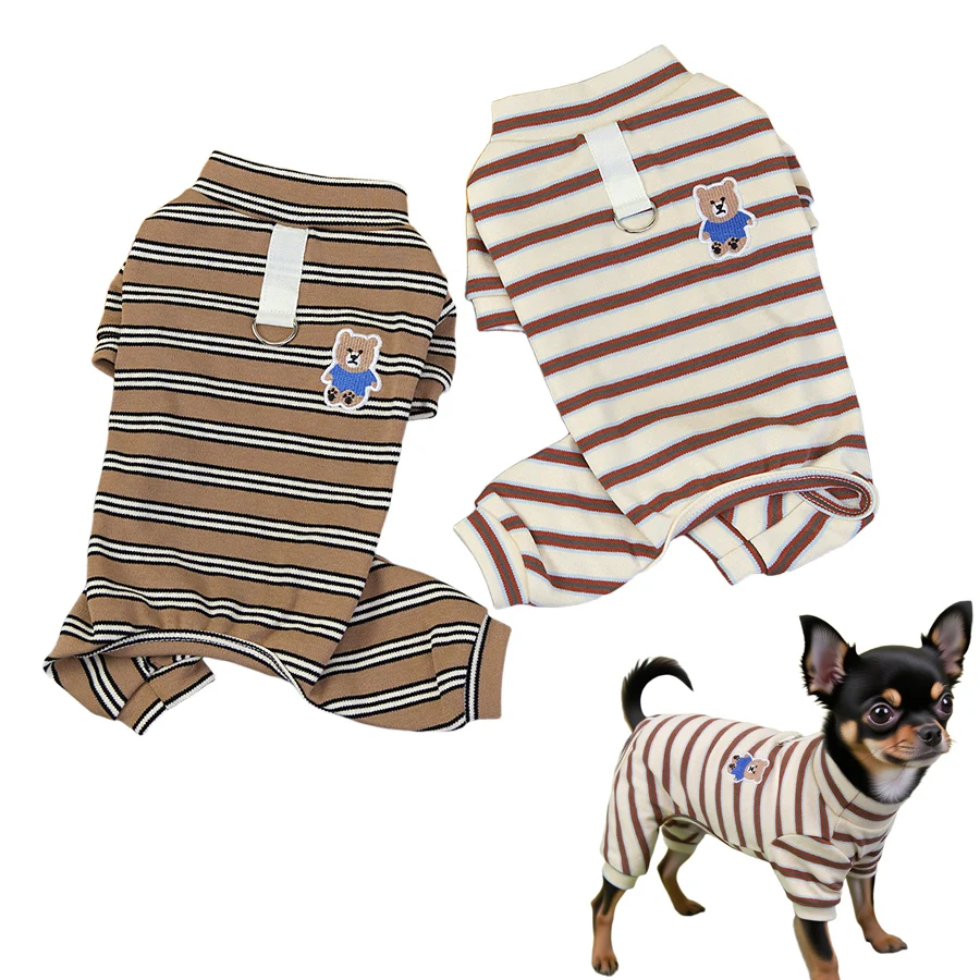 

2025 Pet Dog Striped Pajamas Spring Autumn Puppy Clothes for Small Dogs Soft Cat Dog Overalls Bichon Chihuahua Dog Costumes