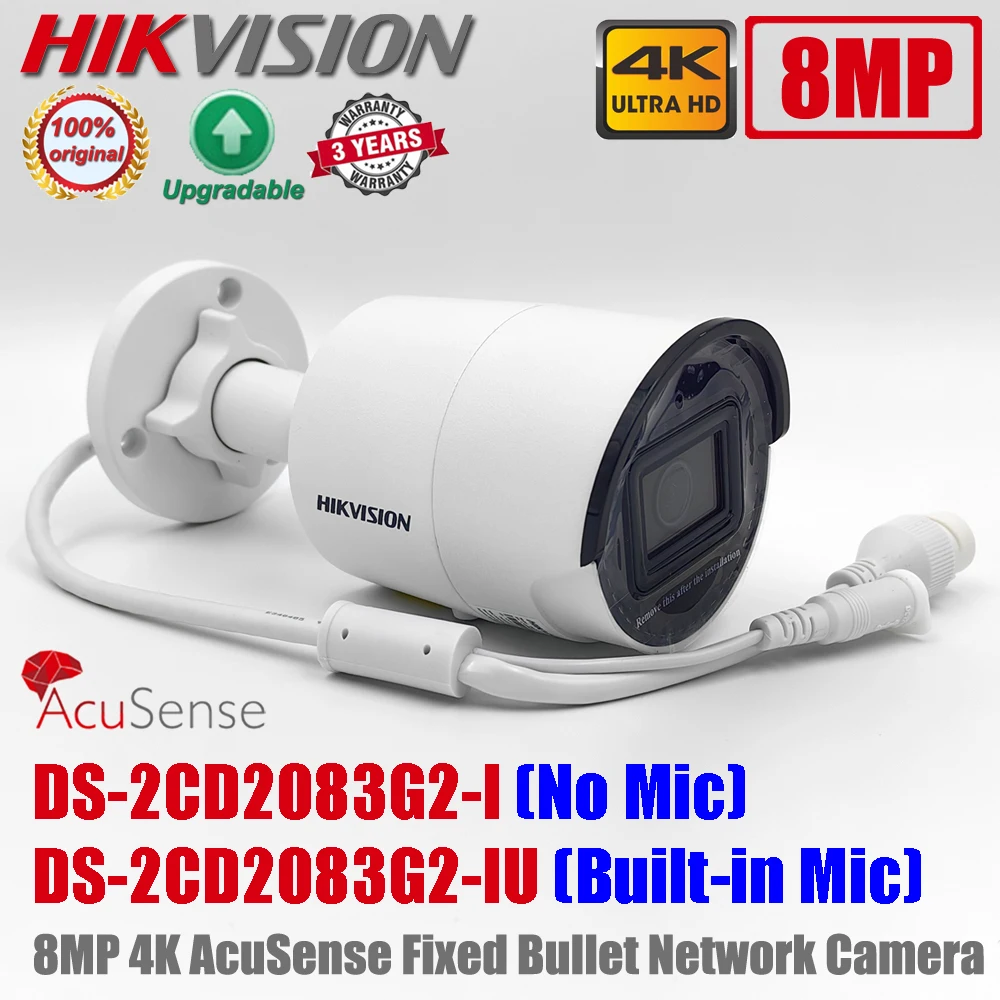 Original Hikvision DS-2CD2083G2-IU and DS-2CD2083G2-I 8MP 4K POE IR IP67 AcuSense Built-in Mic Mini Bullet Camera