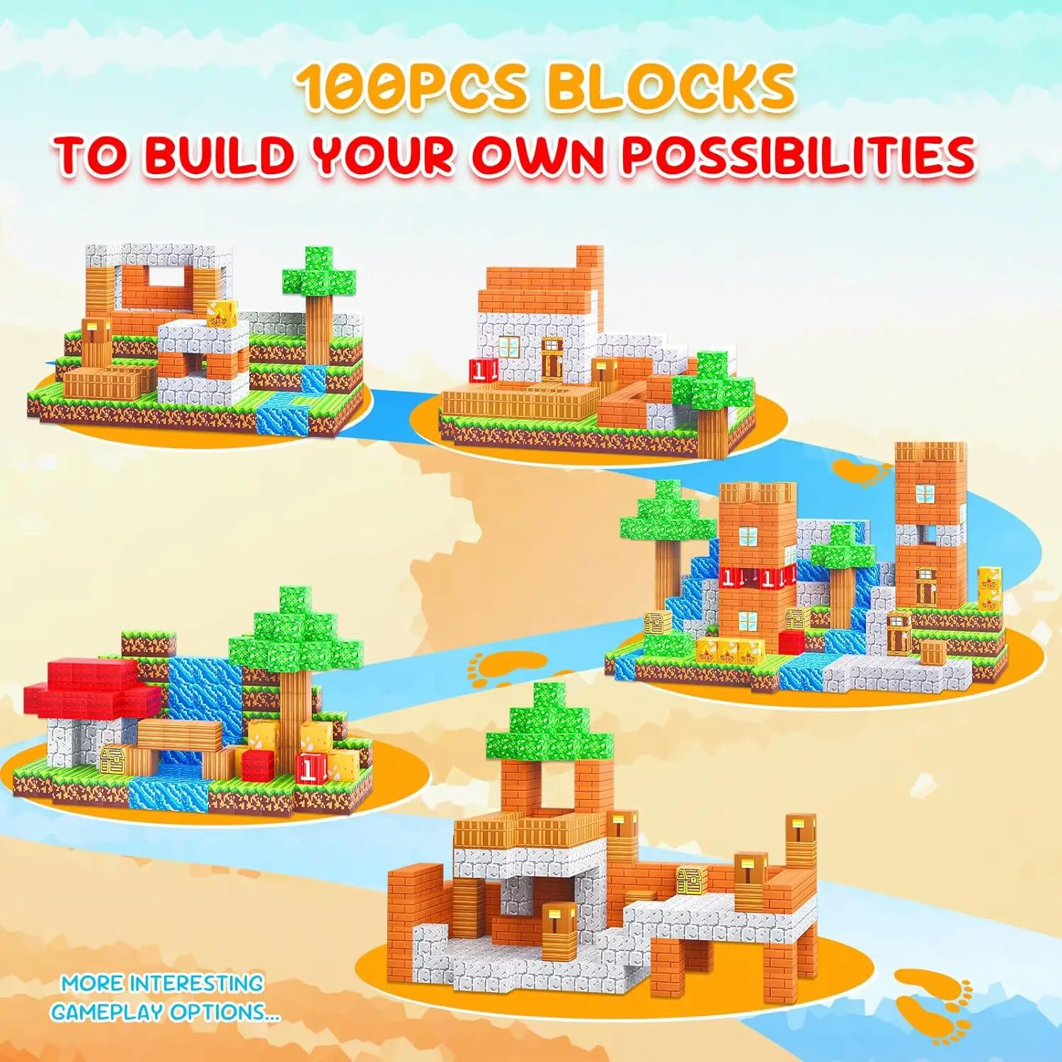 Conjuntos de bloques magnéticos de 100 Uds., juguetes de construcción para niños, modelo magnético de escena Rural/forest para niños y niñas, cubos sensoriales STEM Montessori, regalos