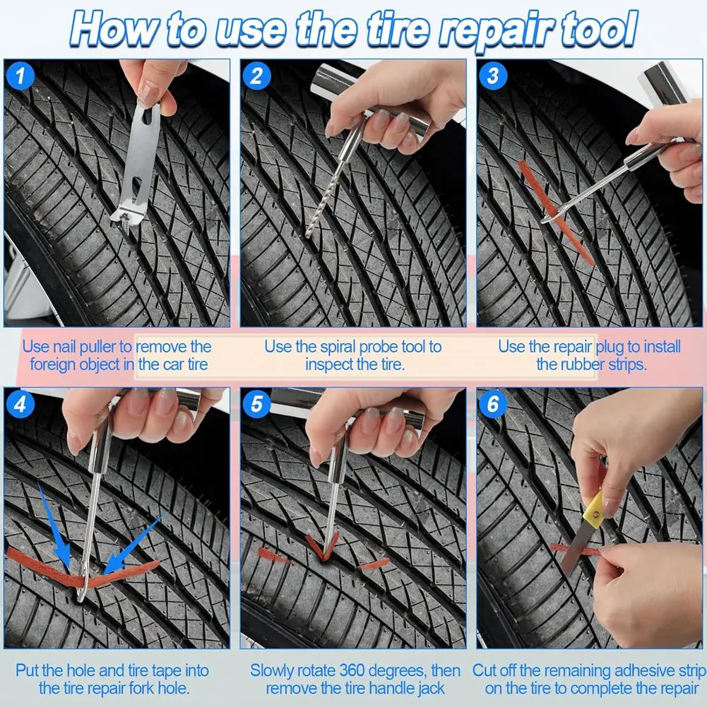 Premium Household Tire Plug Kit 95 PCS Tubeless Tire Repair Kit with Heavy-Duty Metal T-Handle Tools & Case for Car SUV Motorcyc