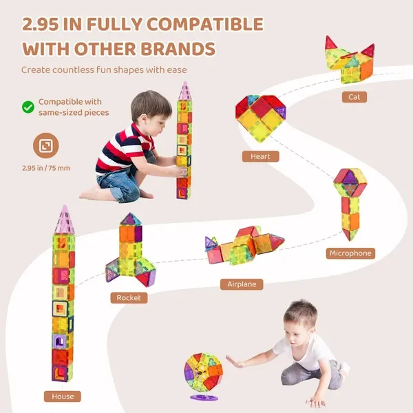 VEVOR Telhas Magnéticas Brinquedo de Construção Magnética 121 PCS Blocos Magnéticos para Crianças Conjunto 3D