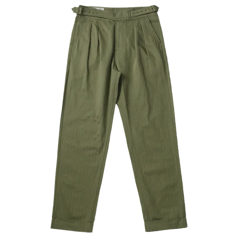 100% Cotton Washed Men's Gurkha Pants Fall/Winter Straight-Leg Casual Trousers Gurkha Cargo Pants Vintage Workwear Style