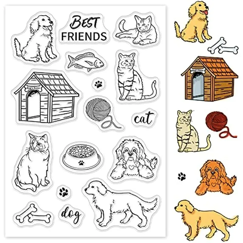 Klare Stempel für Katzen und Hunde für die Kartenherstellung, DIY, Scrapbooking, Fotoalbum, Dekoration, Papierhandwerk, 6,3 x 4,3 Zoll
