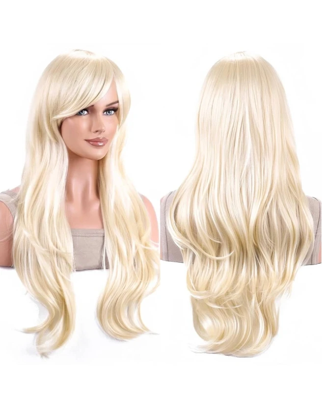باروكات طويلة مموجة، شعر نسائي خفيف الشعر مع باروكات ذهبية، تم تركيبها للشعر المستعار اليومي للعب الأدوار في الحفلات #1