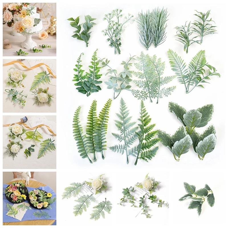 10Pcs Artificial Plants Leaf Wedding Party Home Decor Accessories Diy Cake Candy Box Garland Christmas Decorative Flowers Wreath