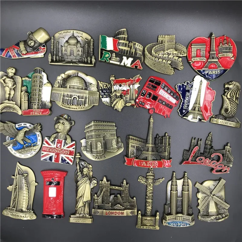 Metal refrigerator sticker France United States Britain Italy Dubai Belgium India Israel New three-dimensional magnetic souvenir