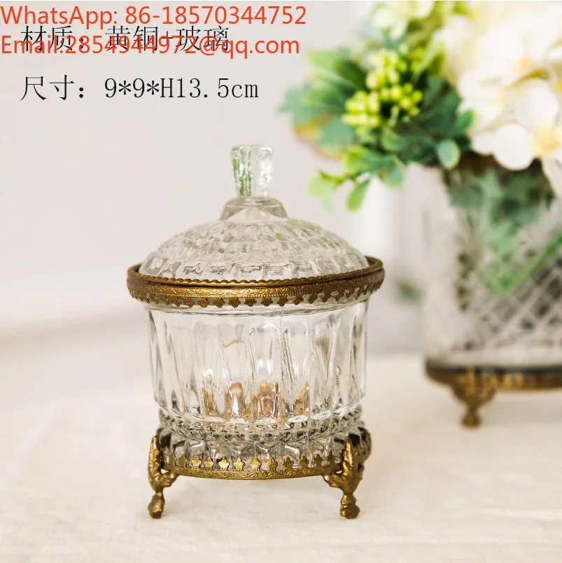 European Luxury Brass Frame Glass Storage Jar, Candy Storage Jar, Jewelry Decorative Ornament Storage Box