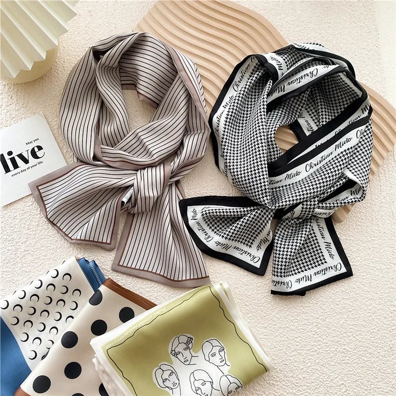 Fashion Women Long Neckerchief Headband Ribbon Scarf Wrap Casual Scarves Sun Proof Headscarf Bandanas Hat Bag Belt Decoration