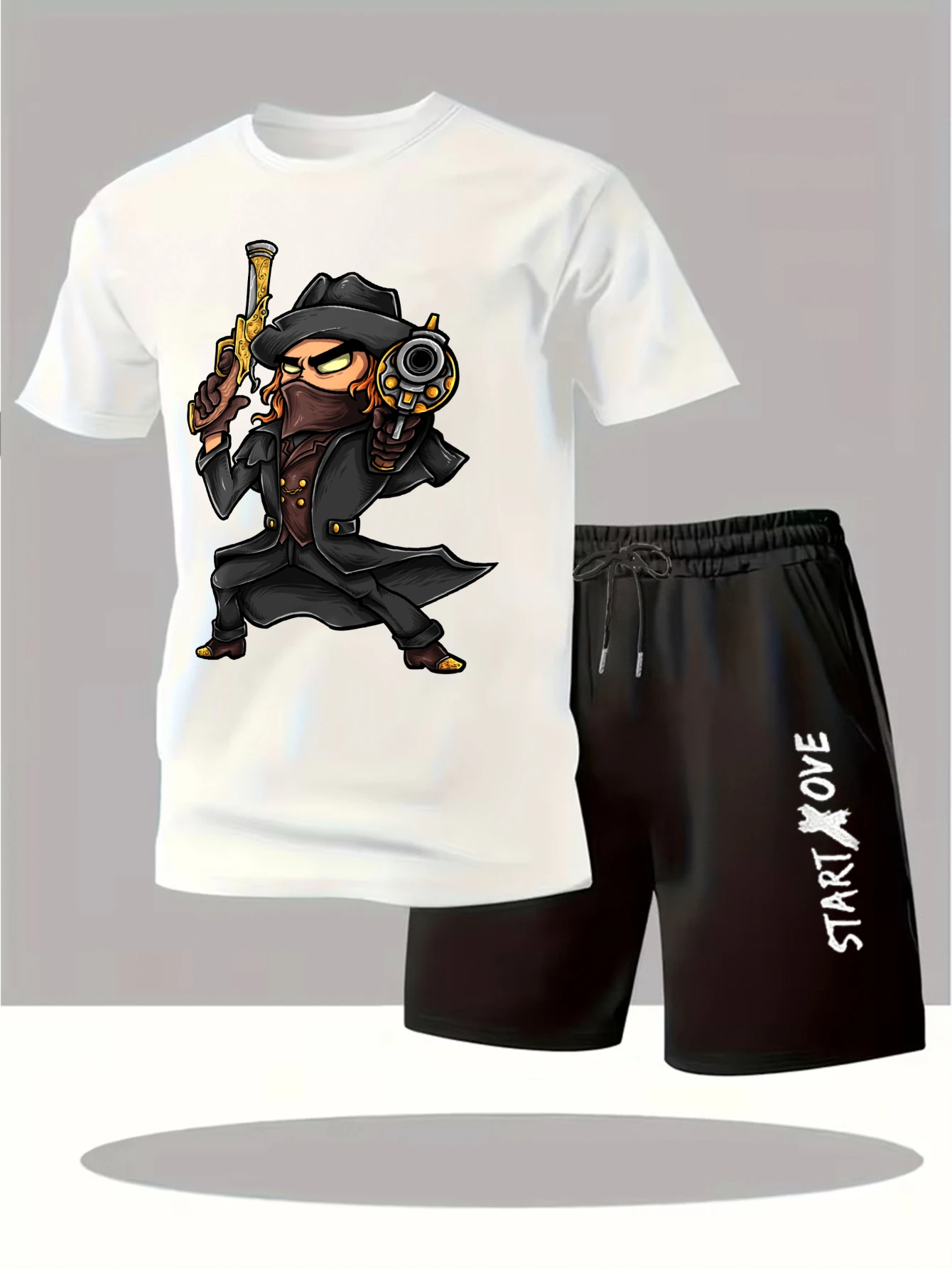 

Мужской спортивный костюм 2025: Новинка, модный комплект из толстовки и шорт с принтом, для мужчин