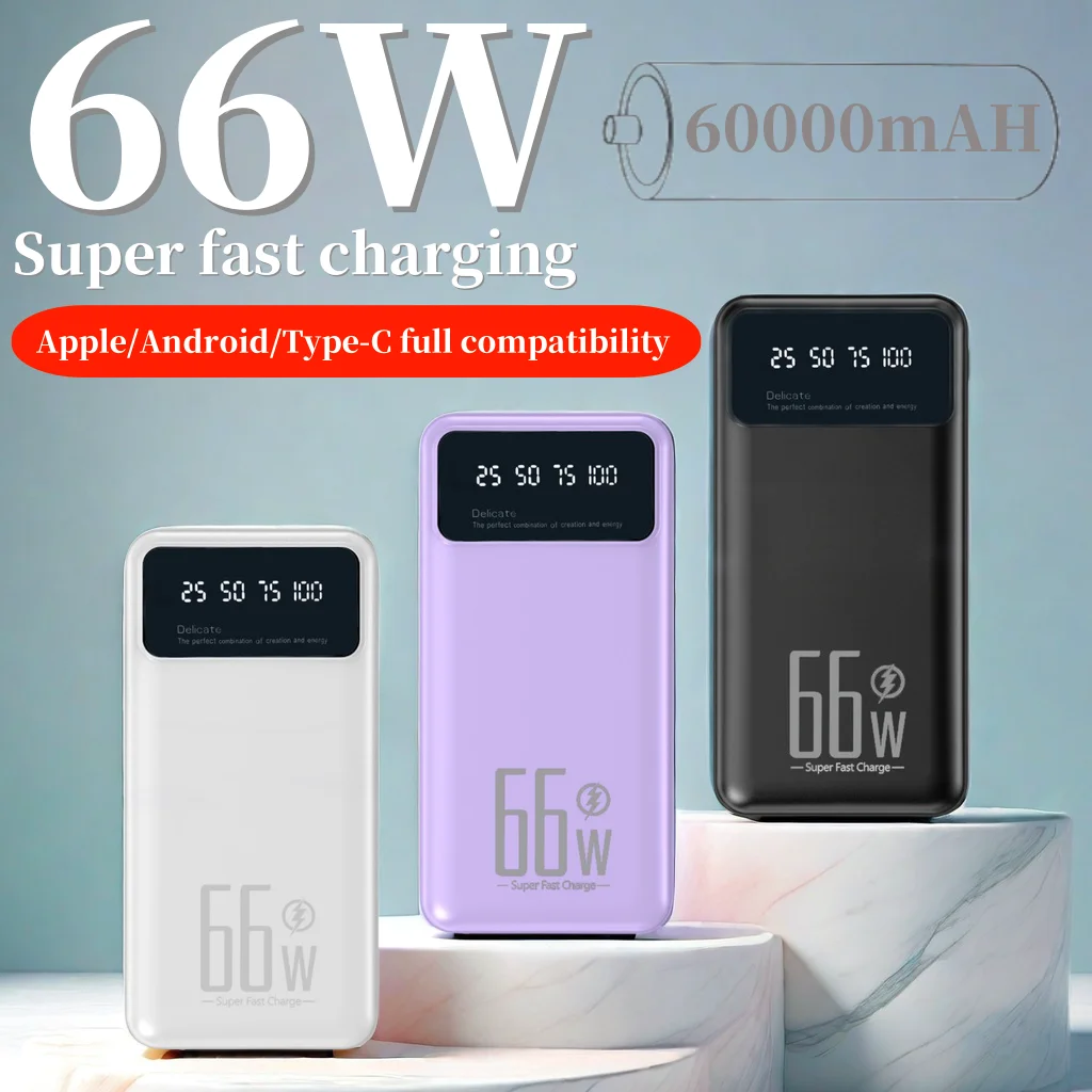 66W power bank  60000 mAh, ultra-thin and portable outdoor mobile power supply, suitable for charging all mobile phones