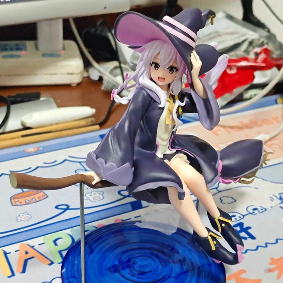 New Wandering Witch Elaina 20cm PVC Figure Witch Hat Broom Riding Collectible Model Doll Room Decor Desktop Home Decoration