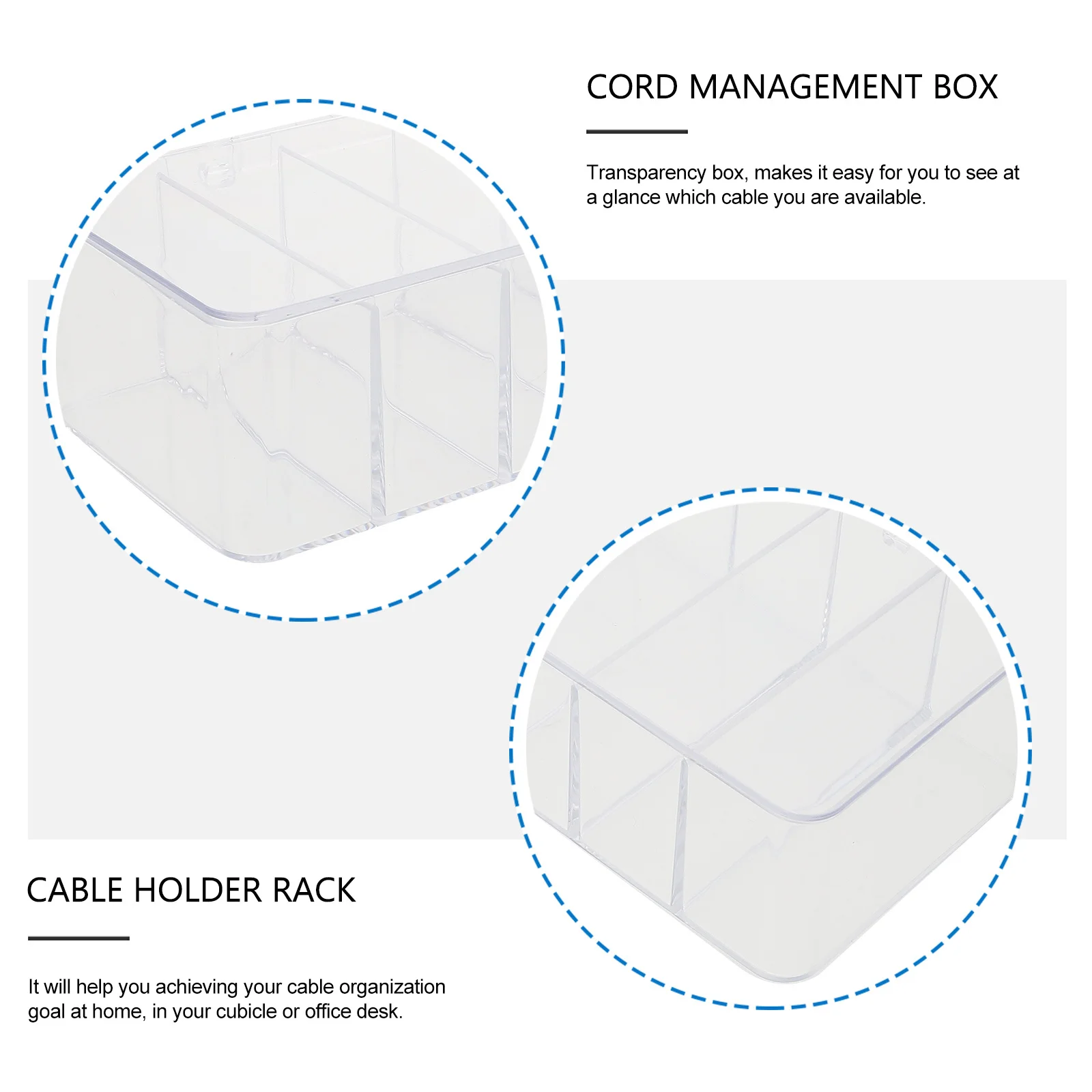

Transparent Cable Organizer Box with Multiple Divided Sections for Desktop Cord Management - Keeps Wires Tidy and Tangle-Free At
