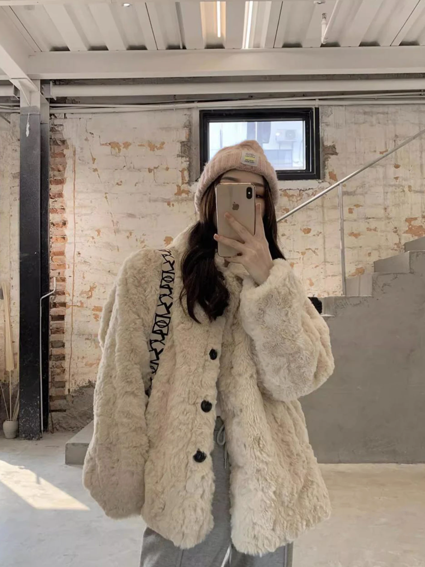 2024 new lamb velvet small long leather little sister not bloated cut flower rabbit fur coat women