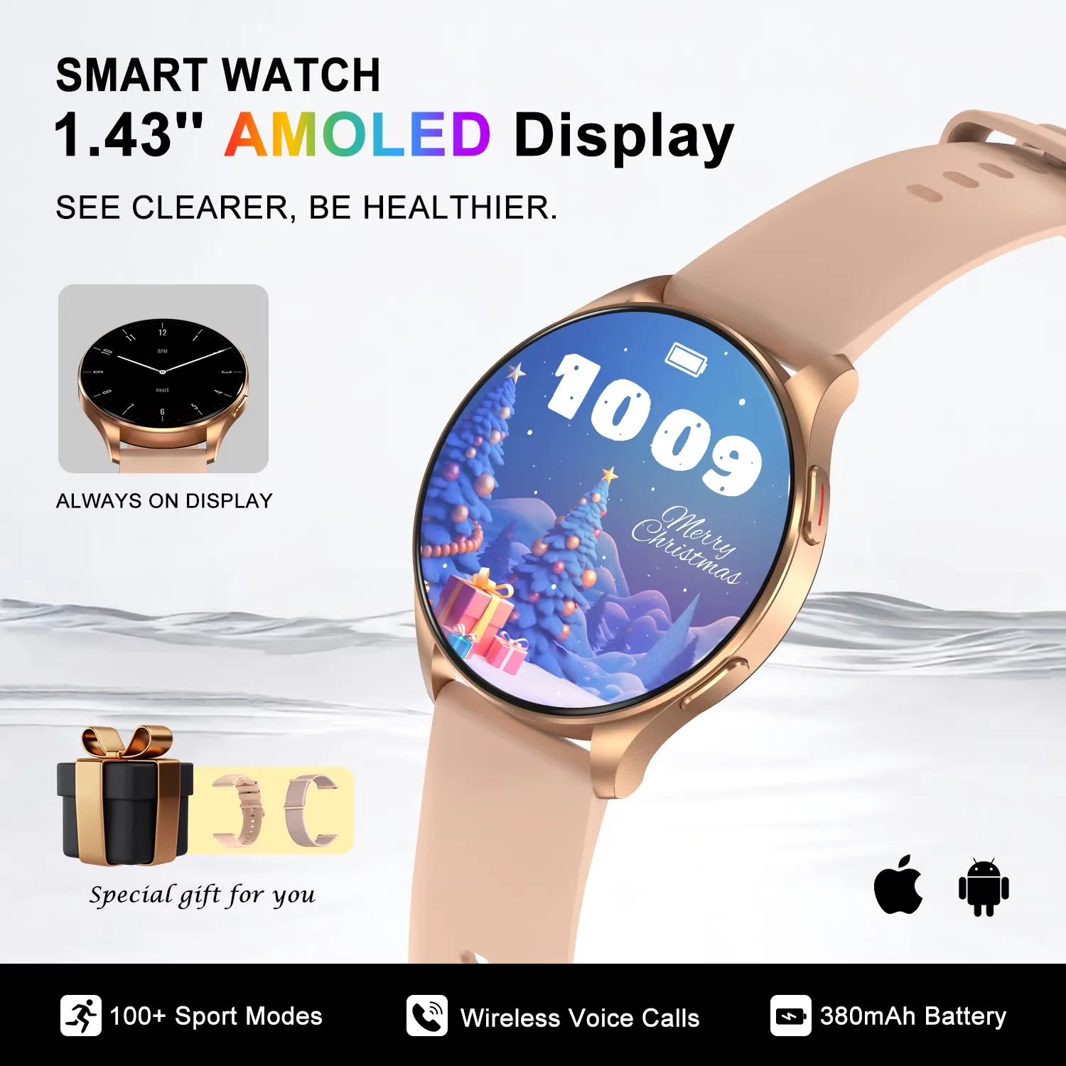 

Умные часы IOWODO X20 с мониторингом здоровья и отслеживанием фитнес-активности, 1,43-дюймовый HD AMOLED-экран, Bluetooth-смарт-часы для мужчин и женщин, подарок