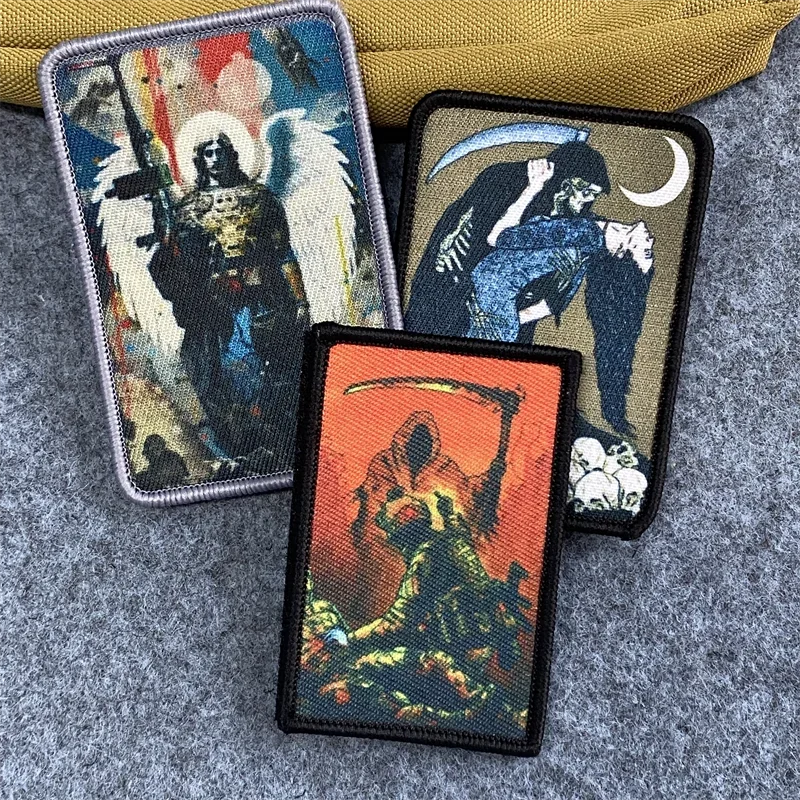 

Dance with Death Print Patch Angel Warrior Military Morale Badge Hook and Loop Armband Appliques for Clothing Backpack Patches