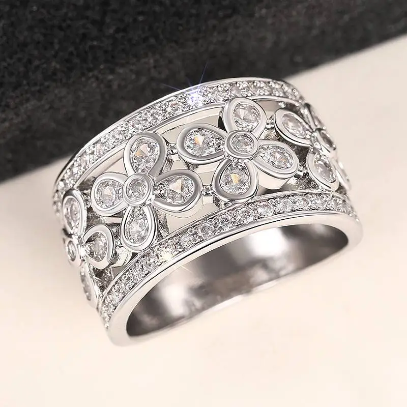 Huitan Wunderschöner, funkelnder Damenring, luxuriös, mit brillantem Zirkonia besetzt, Hochzeitsaccessoires, modische Party, schicker Damenschmuck