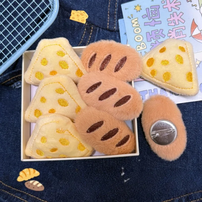 New Cartoon Baguette Bread Plush Toy Cute Cheese Mini Plush Brooch Soft Backpack Decoration Girl Children's Birthday Gifts