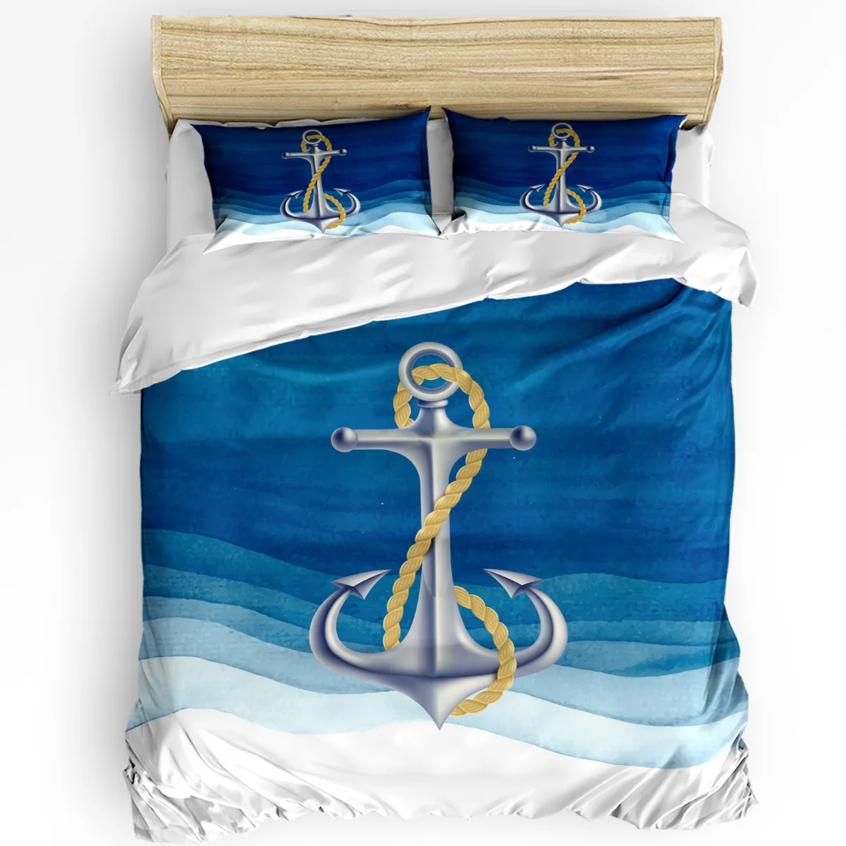 Blue Ocean Anchor Nautical Duvet Cover with Pillow Case Custom 3pcs Bedding Set Quilt Cover Double Bed Home Textile