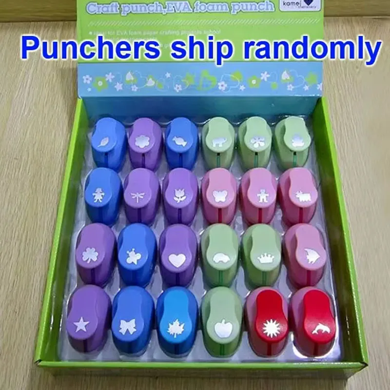 24PCS Hole Punch DIY Embossing Cutter Scrapbooking Machine Child Paper Cutting Cutter Random Pattern Color 11-15mm Cut Out Size