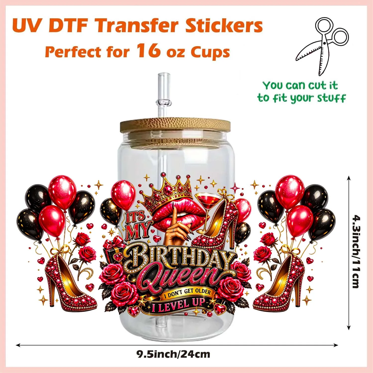 Happy Birthday Vibe Rub On 16oz UV DTF Transfer Sticker Waterproof DIY Decals 3D Transfers UVDTF Sticker 16oz UV DTF Cup Wraps