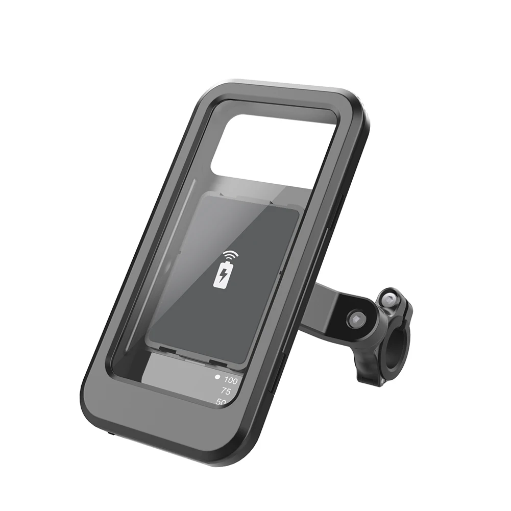 

Weatherproof Motorcycle Phone Holder with Convenient Wireless Charging Securely Holds Smartphones Below 7 Inches
