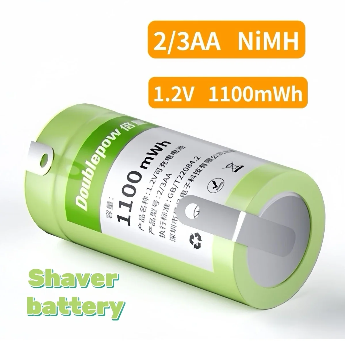 2/3AA Shaver Battery 1.2V 1100mWh NiMH Rechargeable Battery with Solder Tabs for Capacitors Shearing Miner Lamps Helmet Lights