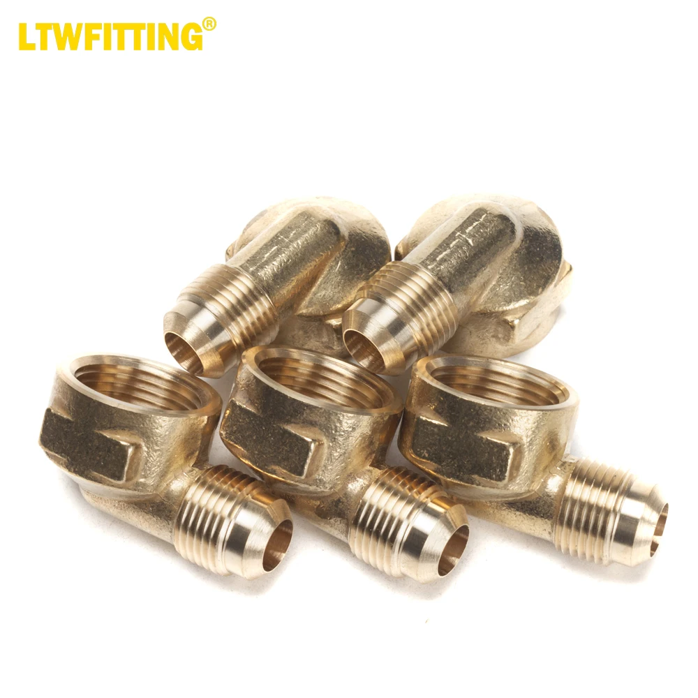 

LTWFITTING Brass 1/2" OD x 3/4" Female NPT 45 Deg Flare 90 Degree Flare Elbow Tube Fitting(Pack of 5)