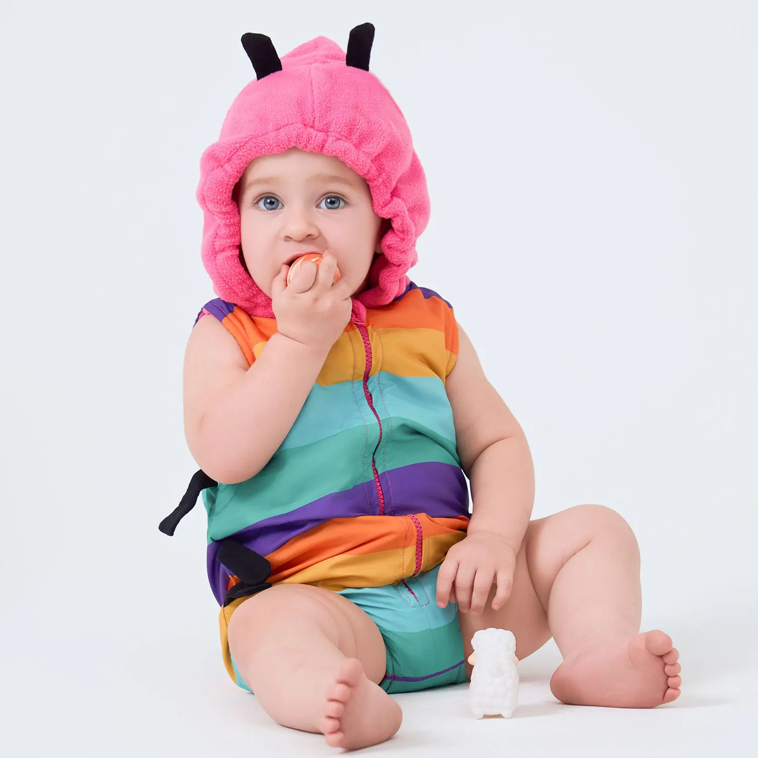 Umorden 0-18M Baby Girls Color Caterpillar Costume Hoodie Romper Bodysuit Stockings 2pcs/set Zipper Sleeveless Purim Fancy Dress