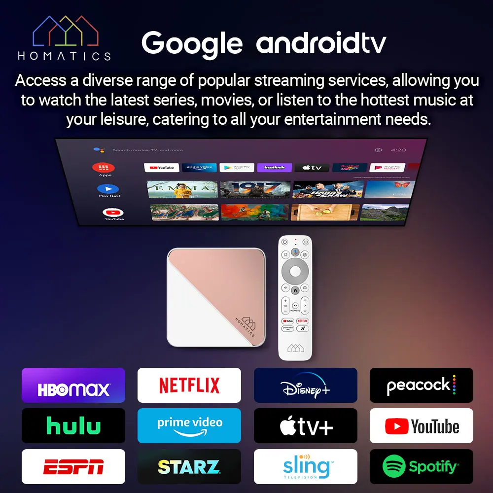 HOMATICS Box R 4K Plus TV Box AndroidTV 12 Netflix Certificado Google Amlogic S905X4 4GB 32GB Soporte AV1 Wifi6 BT5.0 Decodificador