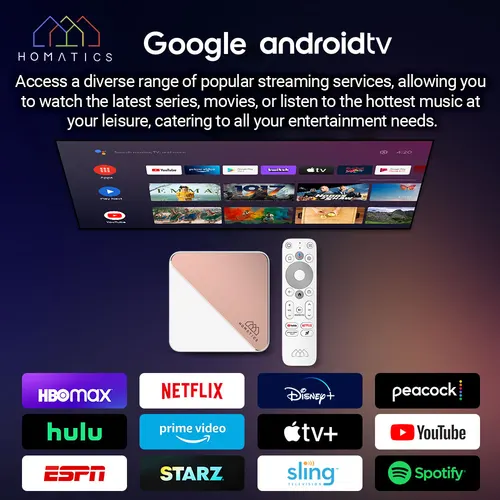 Imagen 2 del producto HOMATICS Box R 4K Plus TV Box AndroidTV 14 Netflix Certificado Google Amlogic S905X4 4G32G Compatible con DTS Dolby Audio AV1 Wifi6 BT5.0