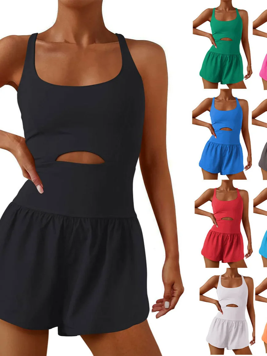 

Женский модный сексуальный летний цельный облегающий жилет для занятий спортом на открытом воздухе, цветной круглый костюм No Brand Registered