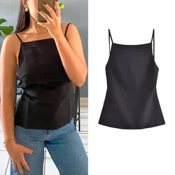 TRAF Sexy Women Slip Top Backless Lady Top 2024 Summer New Square Collar Camisole Solid Fashion Casual Chic Women Clothing