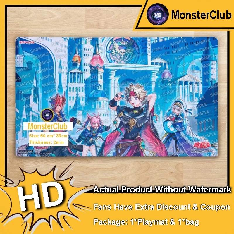 

YuGiOh Artmegia The Academy City of Divine Play Mat Medeus TCG CCG Mat Board Game Pad Trading Card Game Mat Rubber Mouse Pad Bag