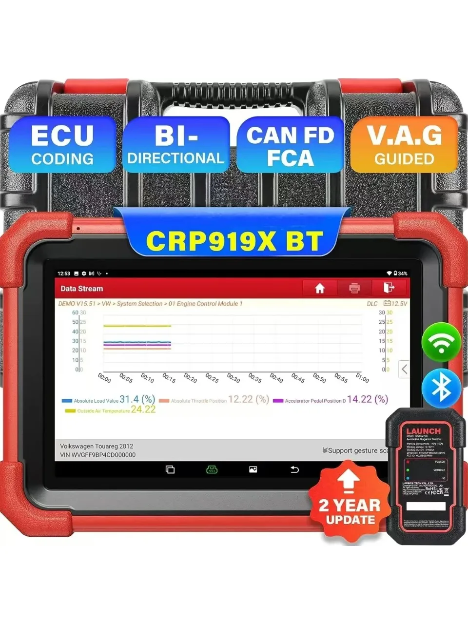LANCERING CRP919X BT OBD2 Scanner Automotive Diagnostic Tools Auto CANFD DOIP ECU Codering Professionele Scan 2 Jaar Gratis Update - afbeelding 2
