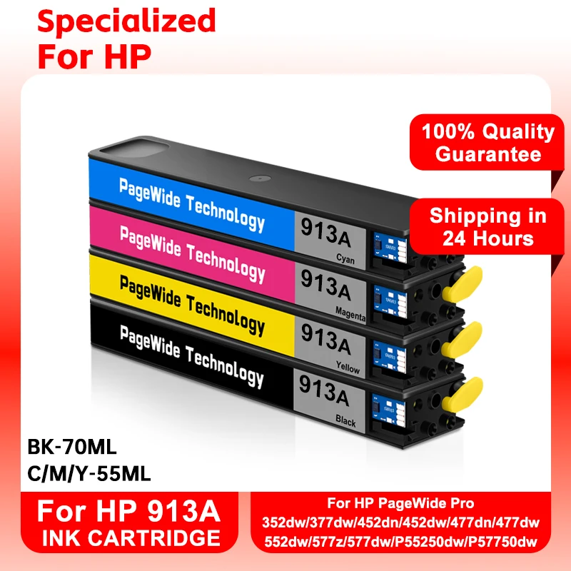 

For HP 913A Full Ink Cartridges For HP PageWide Pro 352dw/377dw/452dn/452dw/477dn/477dw/552dw/577z/577dw