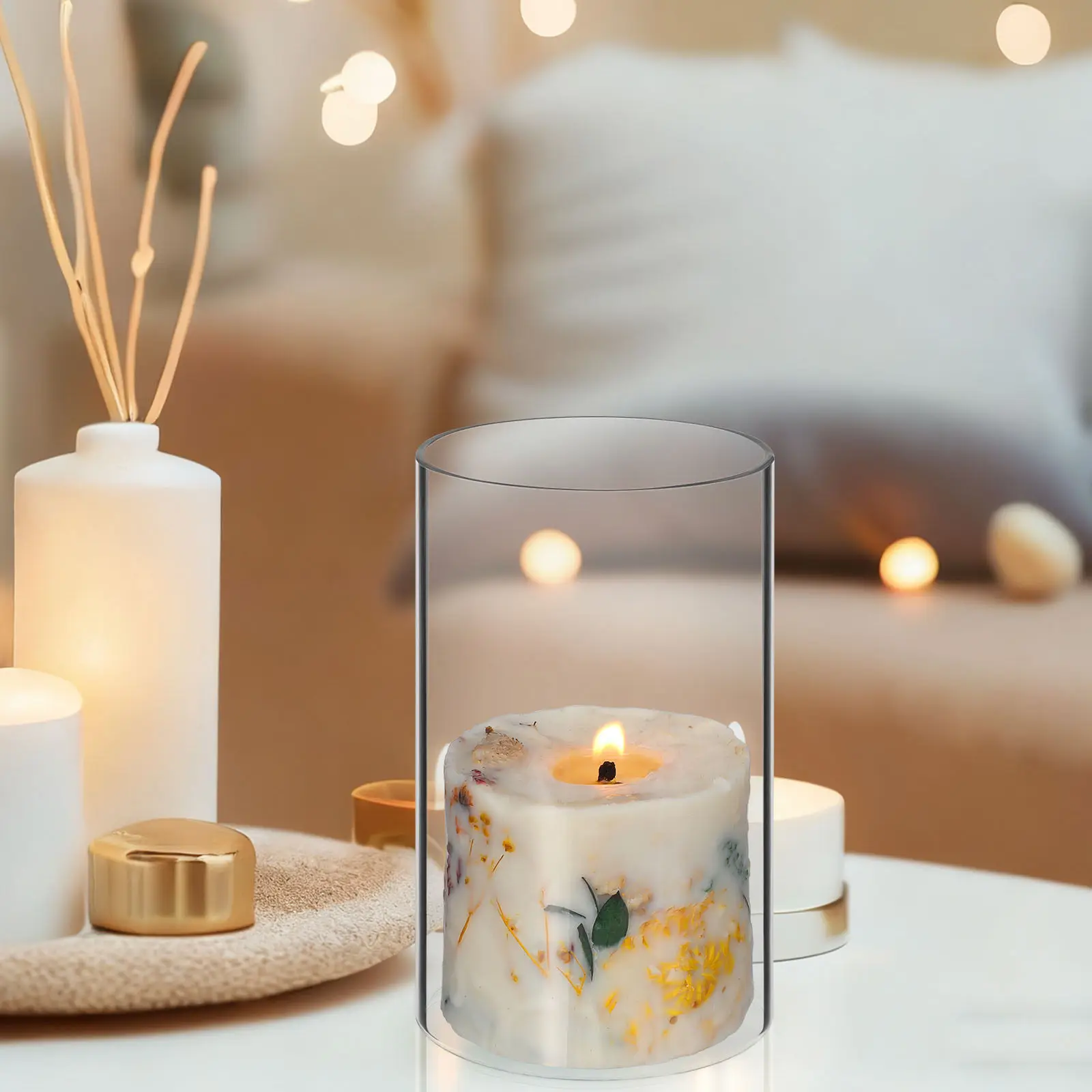 2Pcs Premium Transparent Glass Cover Simple Delicate Cloche Holder for Living Room Bedroom Decor Supply