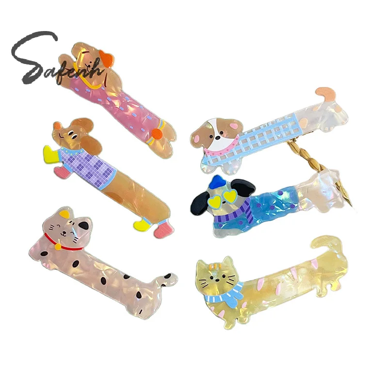 Kawaii Cartoon Dog Acrylic Hairpin Cute Animal Cat Duckbill Clip Barrettes Side Bang Clip Headdress Sweet Hair Accessories Gifts