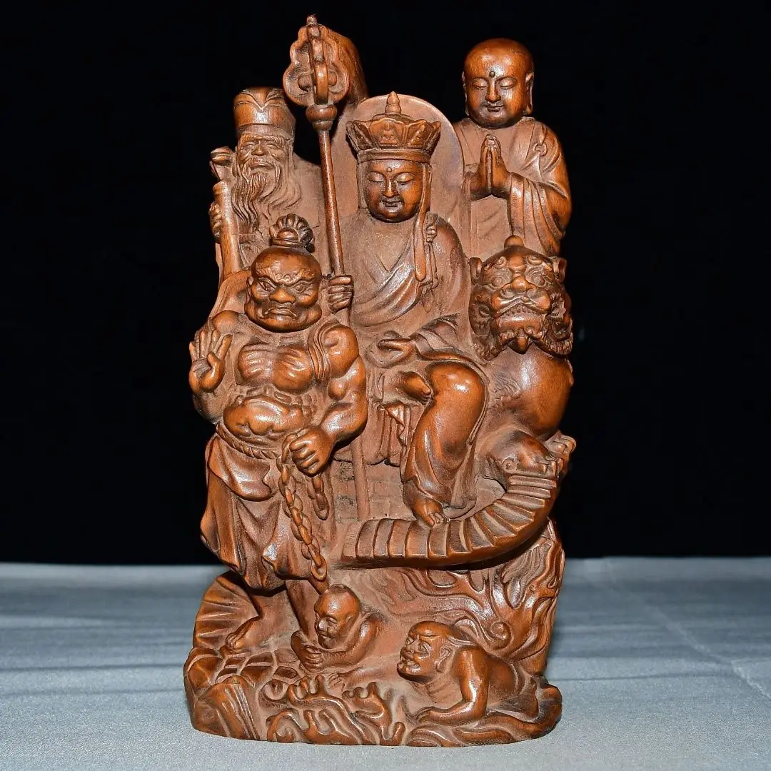 Hand Carved Wood Ksitigarbha bodhisattva monk vajra warrior protector Statue Figurine Desktop Ornaments Home Decoration