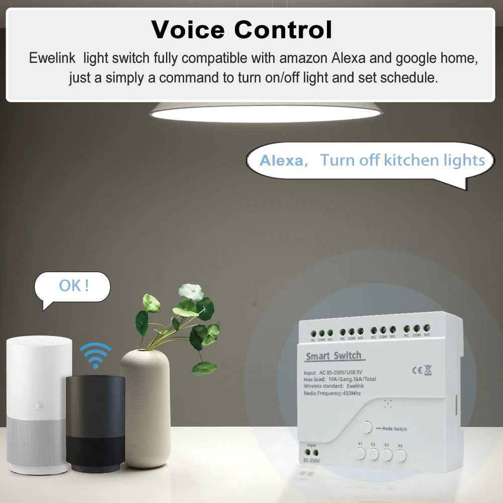 Ewelink 4CH Smart WiFi Switch RF433MHZ Control 7-32V 85-250V Automation Module Relay Works With Alexa Google Home