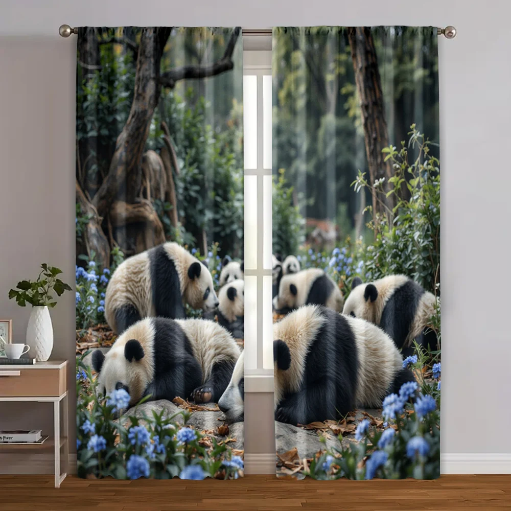 

2pcs, Curtains&Window Treatment Charming Panda 100% Polyester (without rod) All Seasons Perfect for Home Decor and Privacy