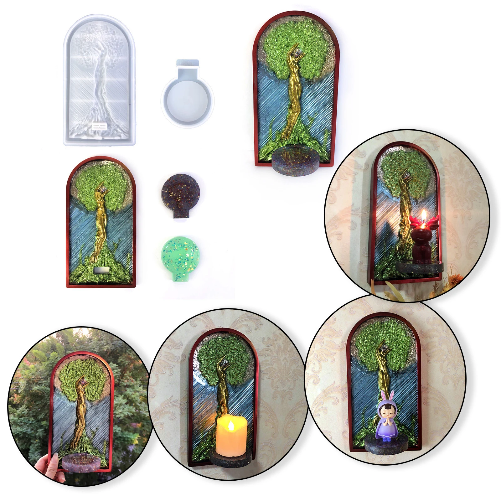

Tree of Life With Girl Candlestick Silicone Mold Living Room Wall Sticker Pendant Ornament Wall Hanging Decorative Art Moulds