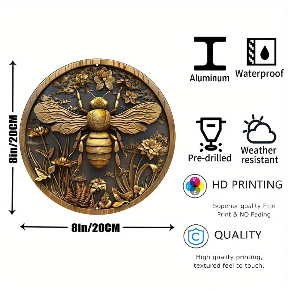 8x8 Aluminum Bee Pattern Sign - Attractive Wall Art Decor - Durable & Stylish for Home Office, farmhouse decor  room decoration