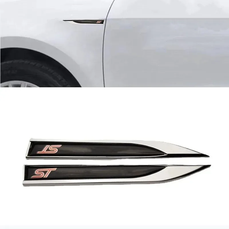 1Pair 3D Metal ST Logo Side Fender Car Sticker Emblem For Ford Focus 2 Focus 3 FIESTA Kuga FUSION ESCAPE EDGE Badge Car Styling