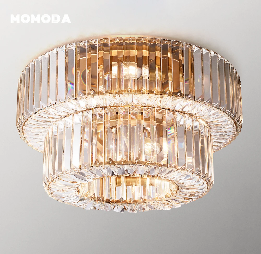 Elliana Two Tiered Flushmount Modern Retro LED Round Crystal Ceiling Lights Fixture Living Room Bedroom Chandelier Lustre