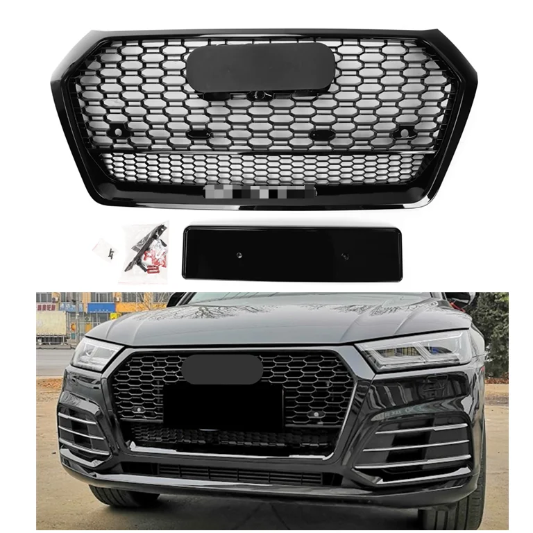 2018+ High quality ABS Black frame car grills For Audi Q5 SQ5 change to RSQ5 Honeycomb Grill with Lower Mesh Bumper grille