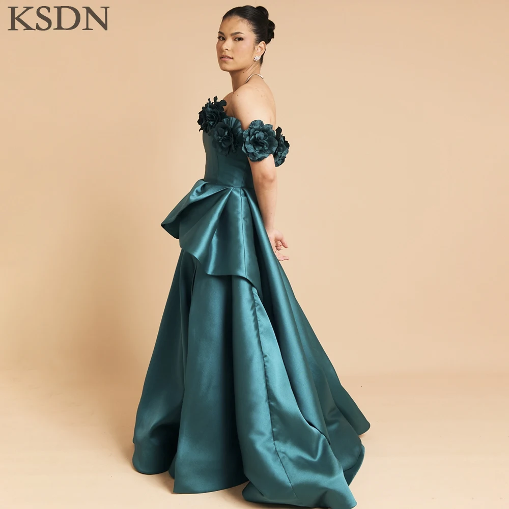 Ksdn luxo fora do ombro vestidos de noite ocasião especial sem mangas flor capela trem a linha vestidos ocasião especial vestido