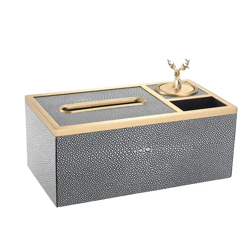 Maxery Brass Tissue Box Table Decoration Light Luxury Nordic Brass Leather Toothpick Box Multi-functional Tissue Box